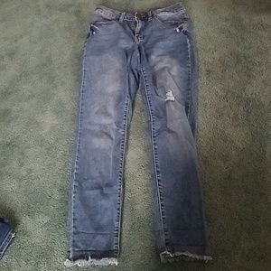 Distressed Jeans with Released Hem